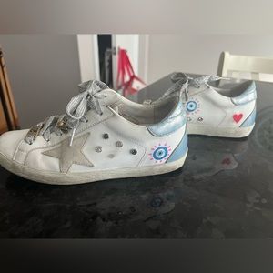 GOLDEN GOOSE SNEAKERS: CUSTOM EVIL EYE and HEARTS WITH JEWELS , size 36